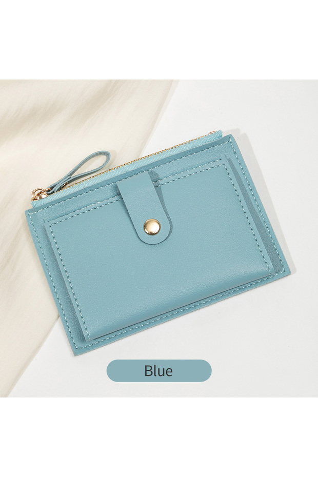 QB342-Blue Minimalist and Fashionable Women's Short Card Bag Ultra-Thin Mini PU Leather Zero Wallet