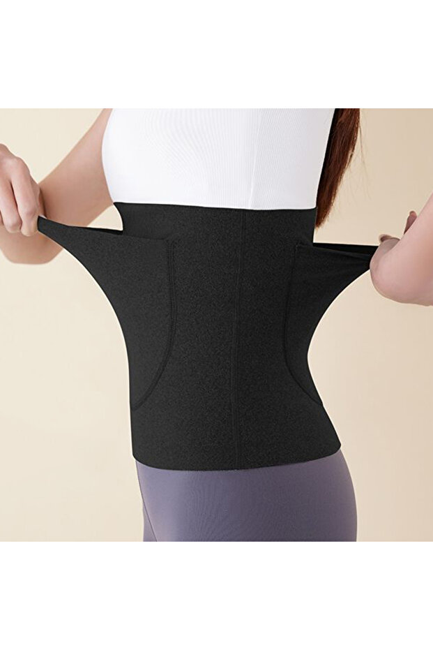 M/L BLACK 1Pc Women's DEvelvetfabric Waist Belt With Two Pockets, Breathable Support Belt, Keep Your