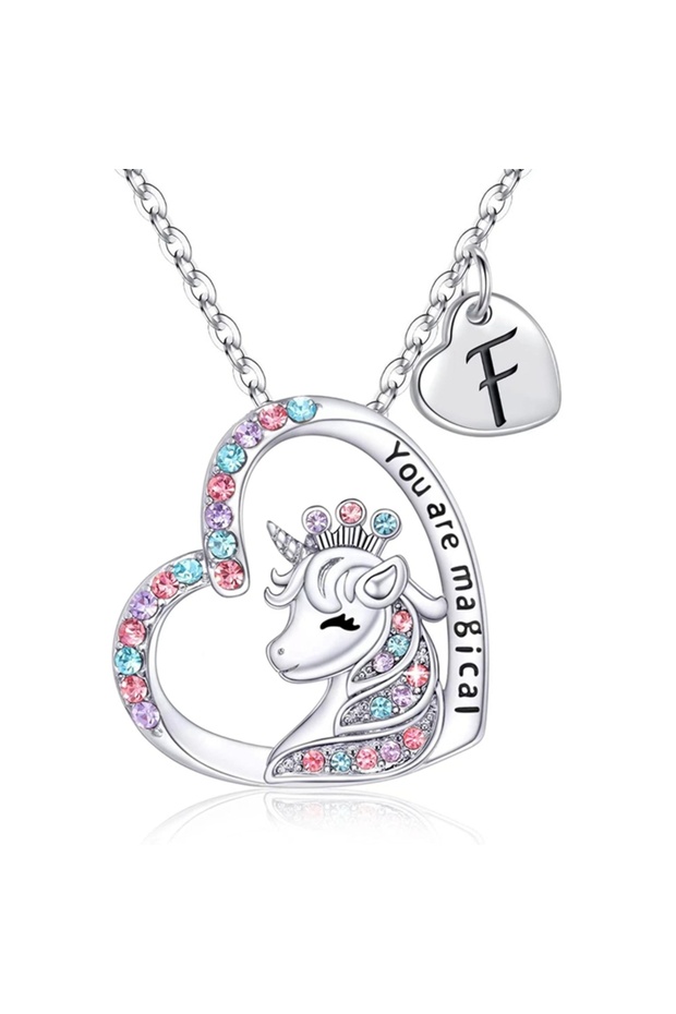 F Initial Letter Unicorn Necklace You Are Magical Horse Pendant Necklaces For Girls Birthday Gifts