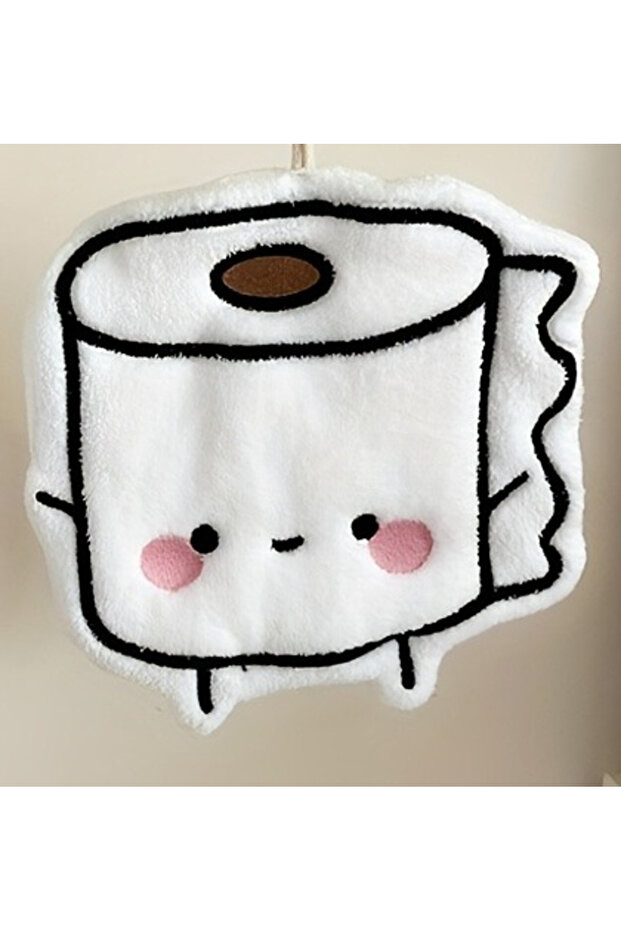 B Large Soft Absorbent Hand Towel, Cute Smiling Face Toilet Paper Roll Design, Durable Hygienic Towe