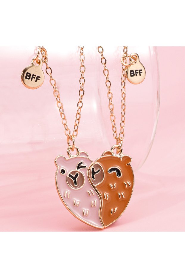 QT043-2 Qpeach 2Pcs/set Cute Cartoon Capybara Pendant Best Friend Girl BFF Necklace for Besties Frie