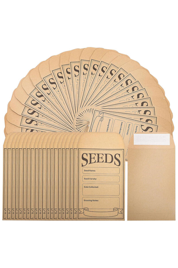 50pcs Brown Kraft Paper Seed Packets, 50 Pack Storage Seed Coin Bags Resealable Seed Envelopes for P