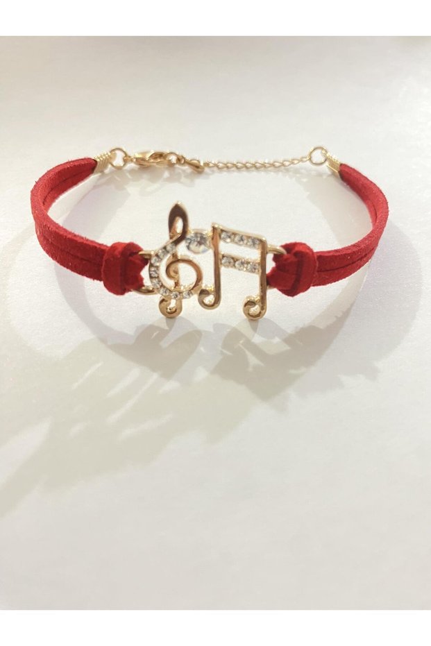 Red Embellished Treble Clef Musical Note Leather Women's Bracelet