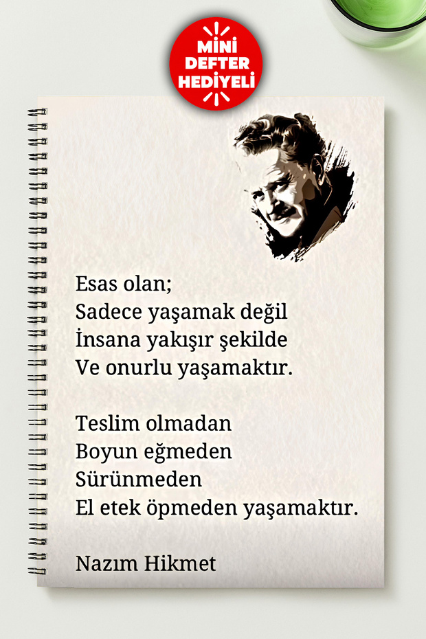 Nazim Hi̇kmet A5 Metal Spiral Unlined Cardboard Cover Nazim Hi̇kmet Notebook