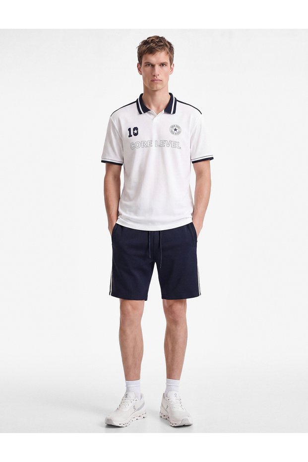 Comfortable Fit Color Contrast Polo Collar Short Sleeve Printed Sports T-Shirt