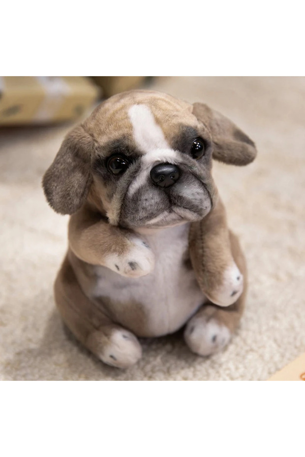 15cm-30cm 20cm Pug Khaki Realistic Sitting Poodle Pug Puppy Plush Toy Stuffed Doggy Cute Fluffy Pet