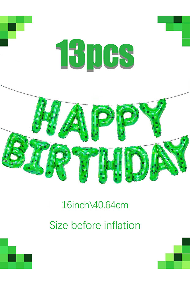Other 1set 1Set Cube Pixel Birthday Flag Balloons, Birthday Balloons, Pixel World Game Theme Birthda