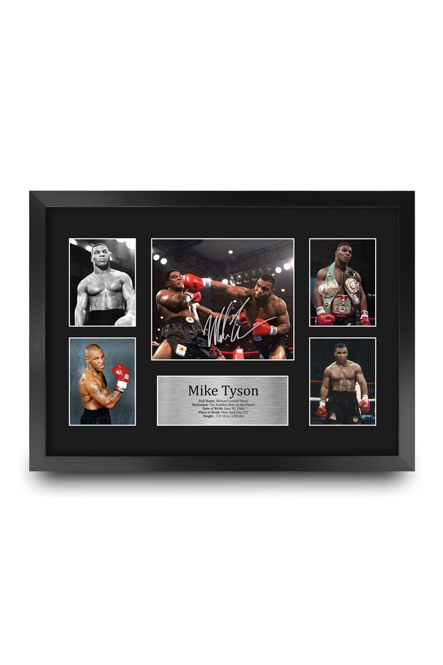 Alayra Framed FR A3 Mike Tyson Gift Printed Drawn Autograph Photo for Fans of Boxing Memorabilia - A3 Framed