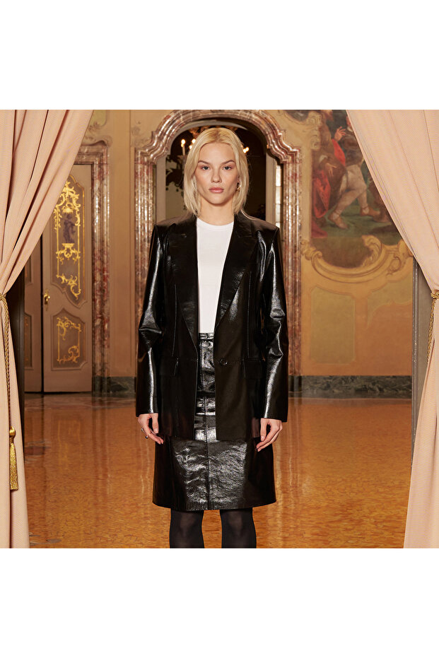 Keinxdesa Black Women's Leather Blazer Jacket