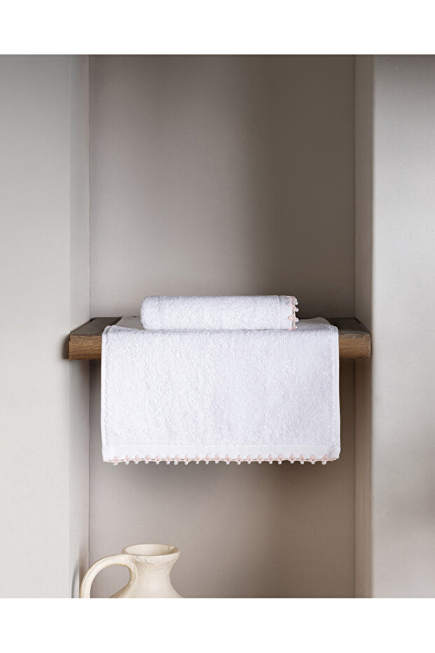 Marla 2-Pack 100% Cotton Crochet Hand Towel - White/Powder - 30X40 cm