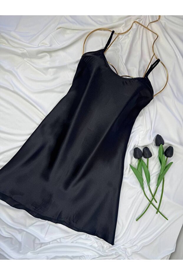 Silky Textured Satin Strap Dress Nightgown
