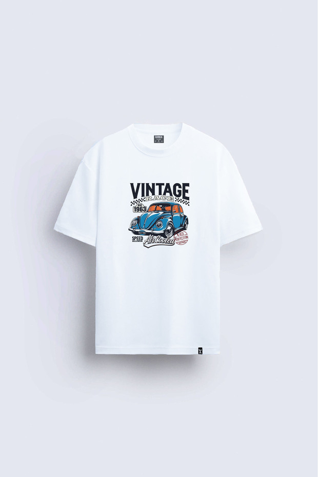 Vintage Printed Crew Neck White T-Shirt