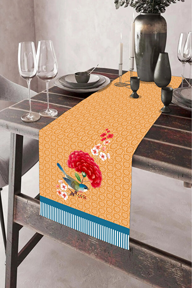 40X140Cm Woven Stain Resistant Printed Thai Feather Fabric Table Cloth Decorative Runner Washable