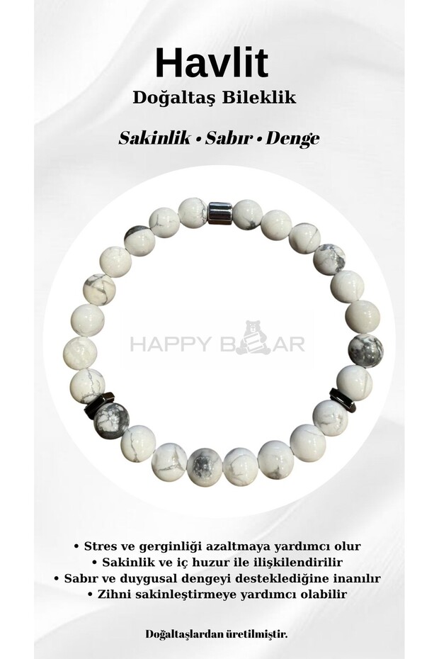 Howlite Natural Stone Bracelet 8 mm – Stone of Calmness and Balance