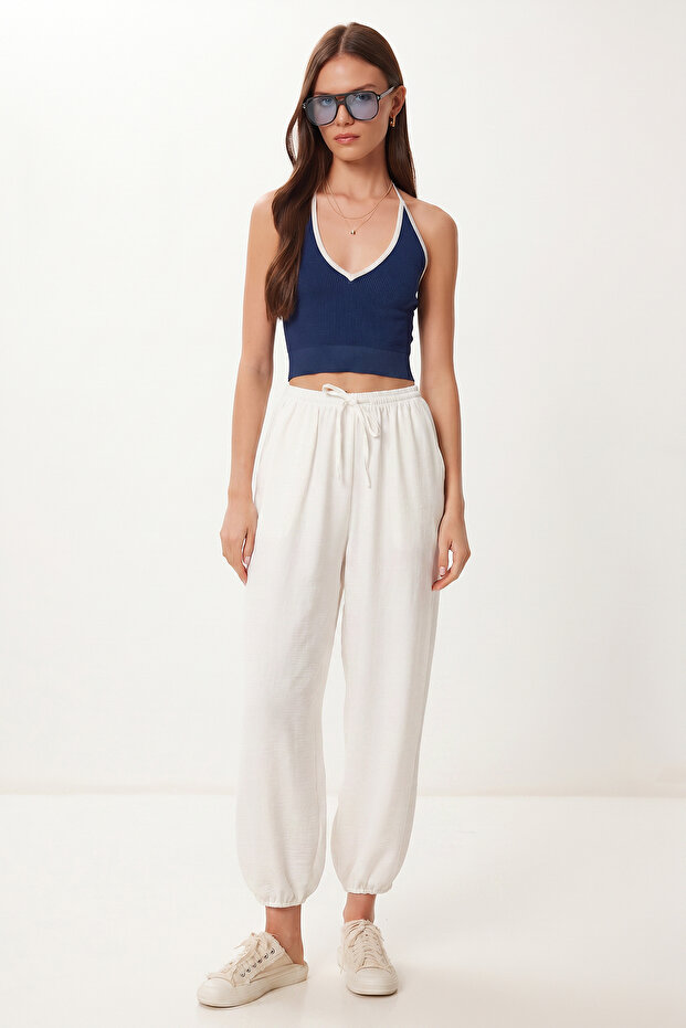 Comfortable Linen Look Shalwar with Pockets Lub0330 White