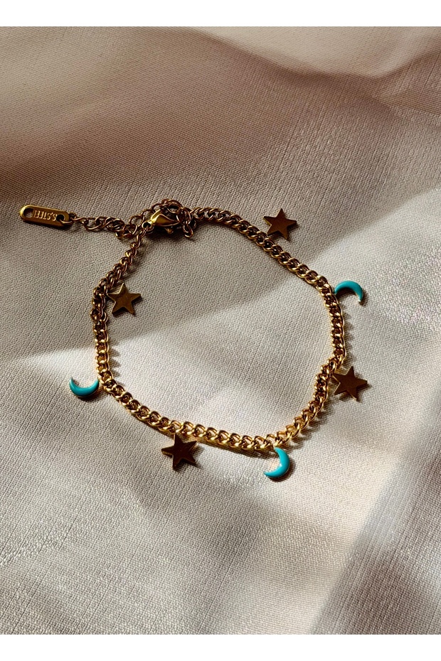 Moon & Star Steel Bracelet - Gold