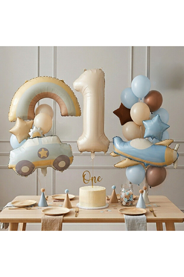 Pastel 1St Birthday Balloon Set – Blue Beige Concept