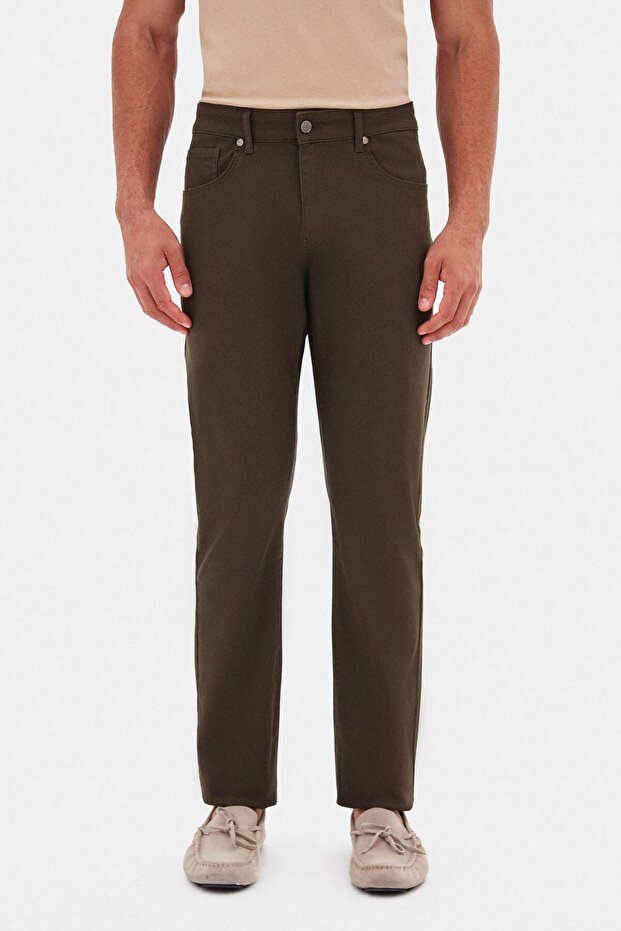 Ds Damat Slim Fit Khaki Gabardine Denim Trousers