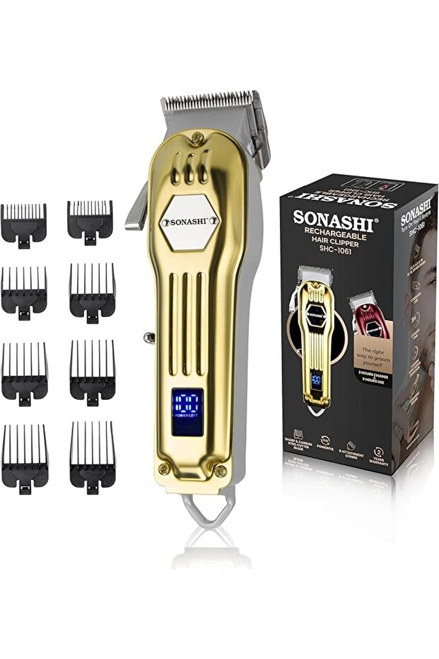 Rechargeable Hair Clipper, Sharp & Carbon Steel blade, 8 Comb Attachment,