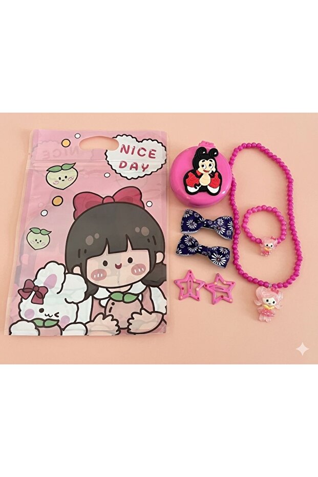 Nice Day Girl's Accessory Set Pink Necklace Bracelet Buckle Bag Gift Set