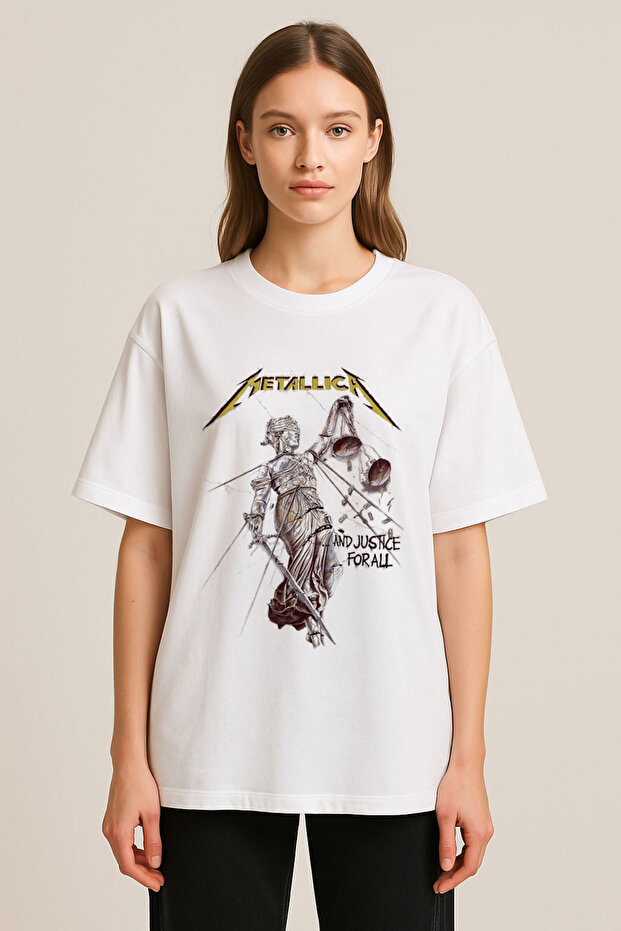 Metallica Printed Crew Neck White T-Shirt