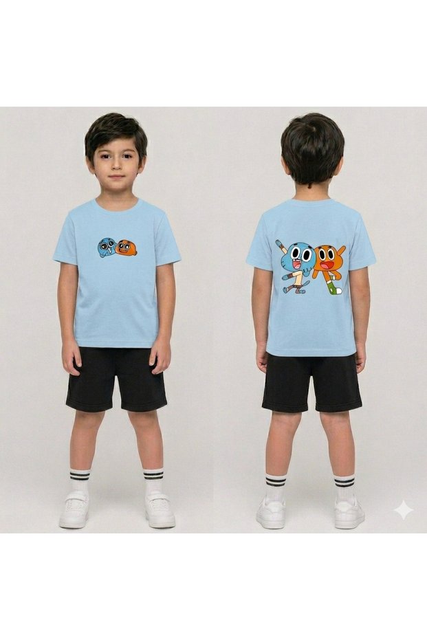 Boys' and Girls' T-Shirt and Shorts Set 100% Cotton Summer Comfortable Fit Printed T-Shirt Children's Combination