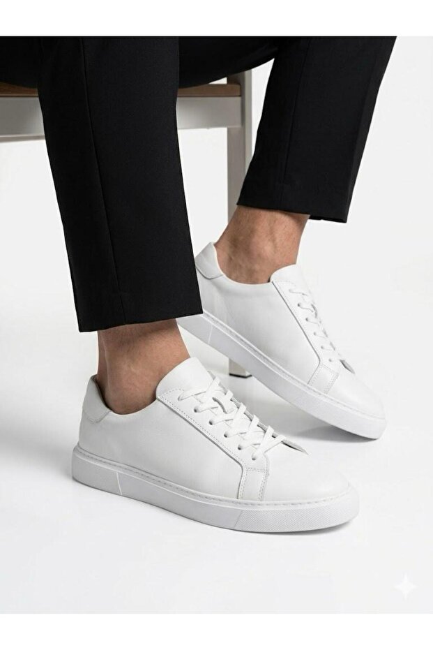Men's White Genuine Leather Orthopedic Sole Casual Sneaker Shoes