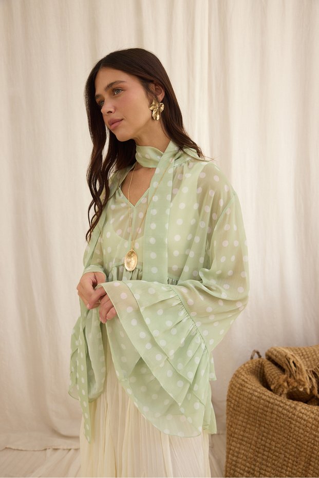 Polina Lacing Detail Green Shirt