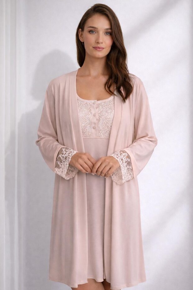 3910 Powder Maternity Nightgown Dressing Gown Set