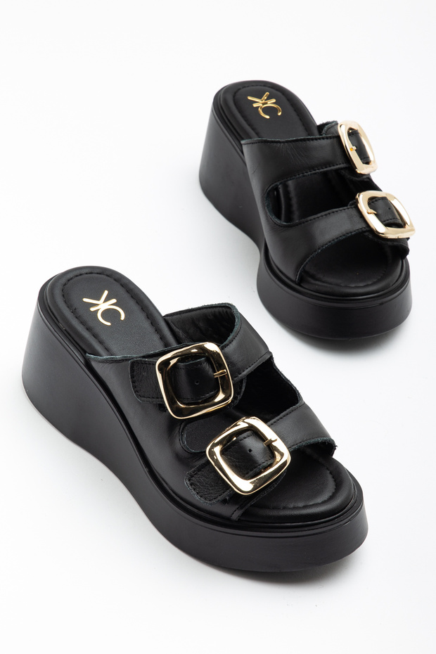D0740 Daily Orthopedic Women's Genuine Leather Wedge Heeled Slippers