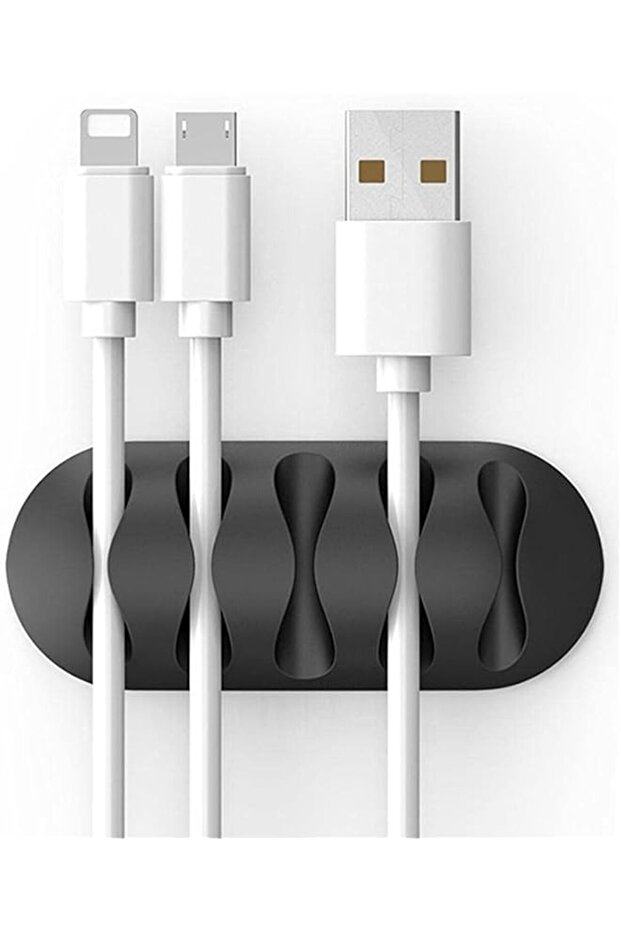 2 PCS Cable Management Cable Clips Holder With 5 Cable Slots, Soft Silicone Cable Organizer For Power Cords, Headphones, USB Cables, Audio Cables (Black, Pack of 2)