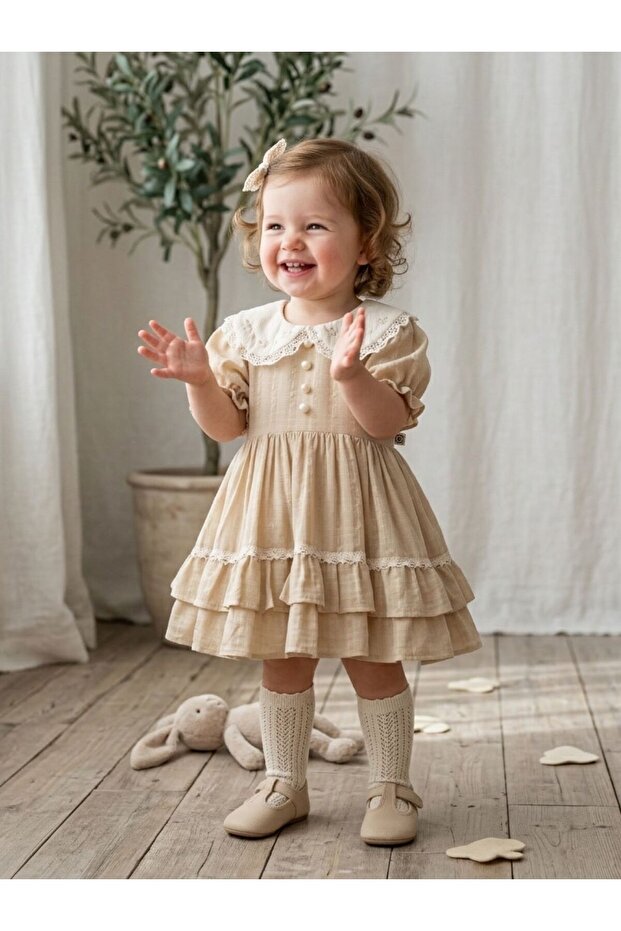 Special Design Ruffled Baby Dress with Collar Detail