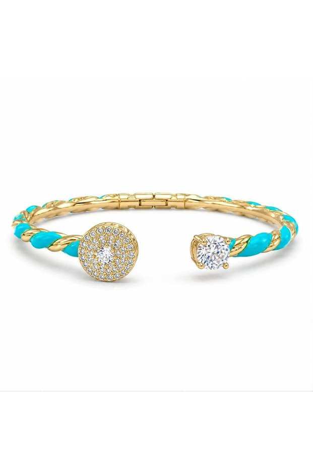 Colorful Enamel Stone Detailed Gold Handcuff Bracelet