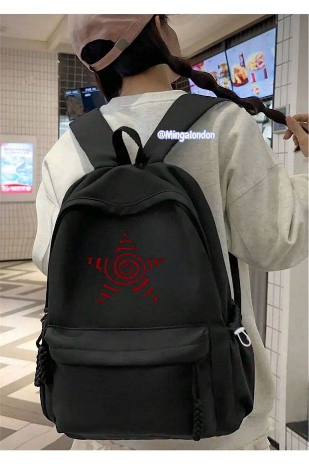 Red Stargırl Detailed Printed School, Classroom, Course Backpack-Mingalondon
