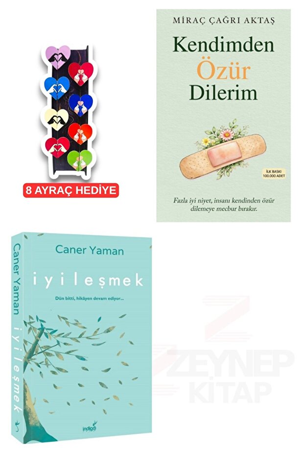 Kendimden Özür Dilerim-İyileşmek-2 Kitap Set-8'li Özel Tasarım Kalp Ayraç Hediyeli