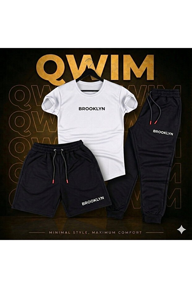 Qwim Stylish 3-Piece Printed T-Shirt-Shorts-Sweatpants Set