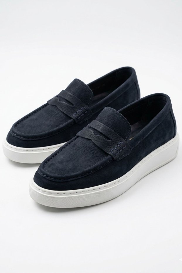 100% Genuine Nubuck & Leather Navy Blue Ultra Light Casual Men's Shoes Luass29Al0049