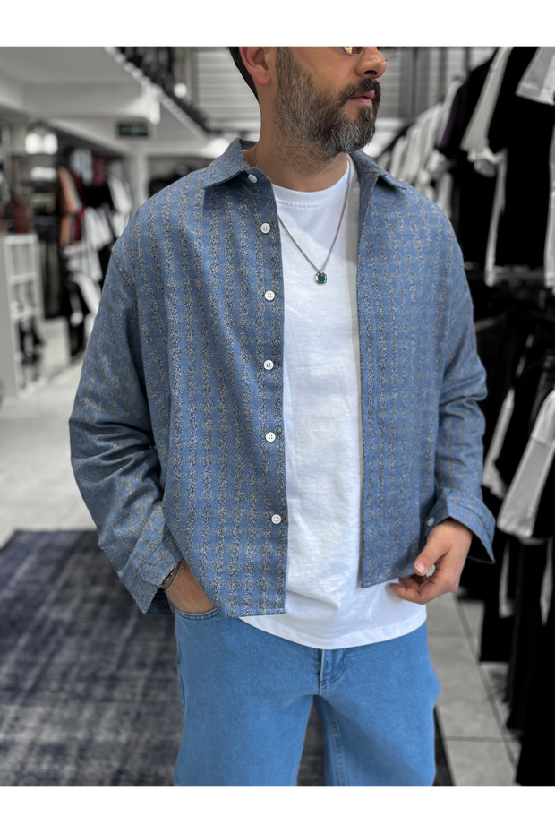 Blue Back Printed Shirt Es-40-42 - 3