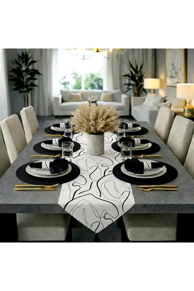 American Service Set, New Season, 6 Black Supla Napkins, 6 Black Napkins, 6 Napkin Rings and Runner Cover Black Knot Tk