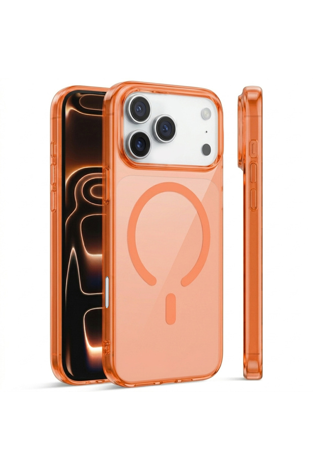 Clear Magnetic Case for iPhone 17 Pro - MagSafe Compatible, Shockproof, Non-Yellowing - Orange