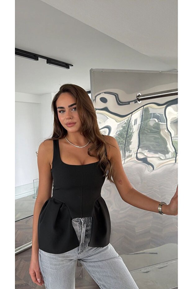 Stitched Detail Sides Short Flared Sleeves Fabric Premium Series Equivalent Pinterest Design Strap Square Neck Bustier Blouse Body