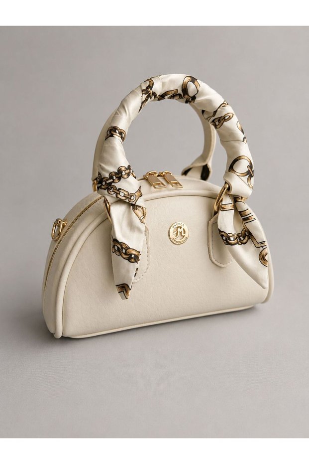 Women's Cream Scarf Mini Bag – Stylish Faux Leather Crossbody Hand & Shoulder Daily Trend Bag