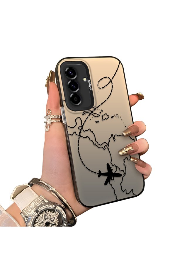 Samsung Galaxy A36/A56 Compatible Travel-Themed Map Airplane Printed Impact-Resistant Hard Case