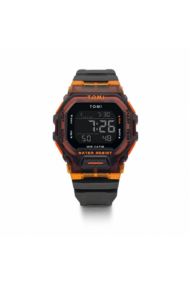 Blaze TM2020 Digital Sports Watch for Men – Translucent Orange Tactical Case, 3ATM Water Resistant, LED Backlight, Multi-Function Gray Silicone Strap Wristwatch
