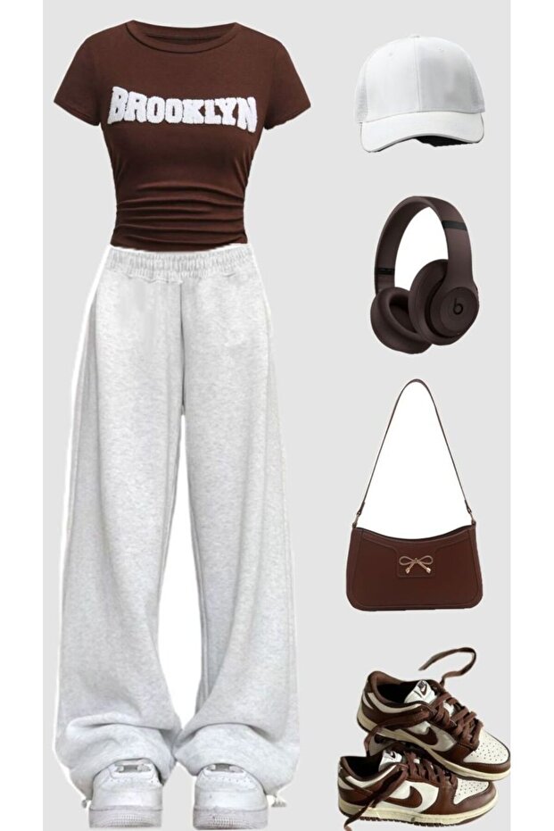 Printed Top-Crop Bottom-Wide Leg Sweatpants Set Cotton Kids