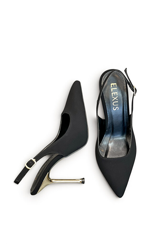 Women's High Heel Stiletto Black Fabric Pointed Toe Open Back New Season C2201