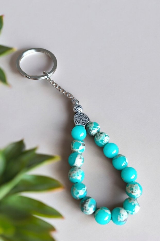Patterned Varasit Stone Keychain Natural Rosary Model Natural Stone Steel Material Genuine Real Natural Stone
