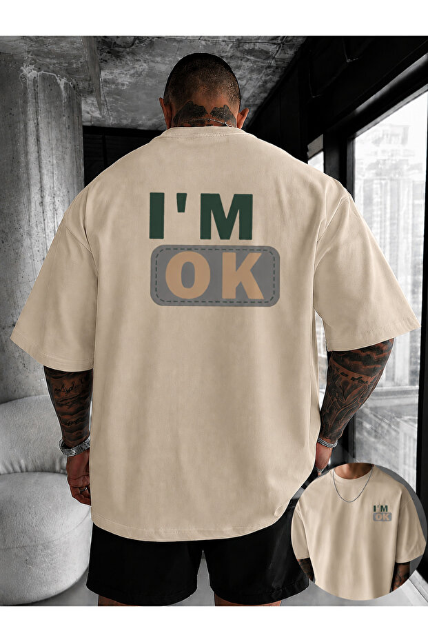 طقم شورت تي شيرت رجالي مطبوع عليه I'm OK مصنوع من القطن بنسبة 100%