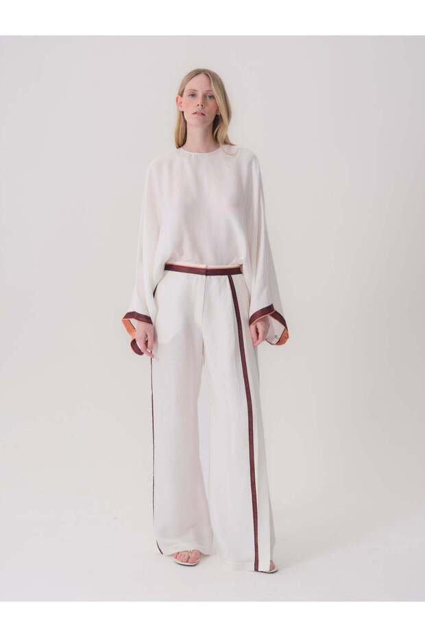 Contrast Tape Detailed Linen Trousers