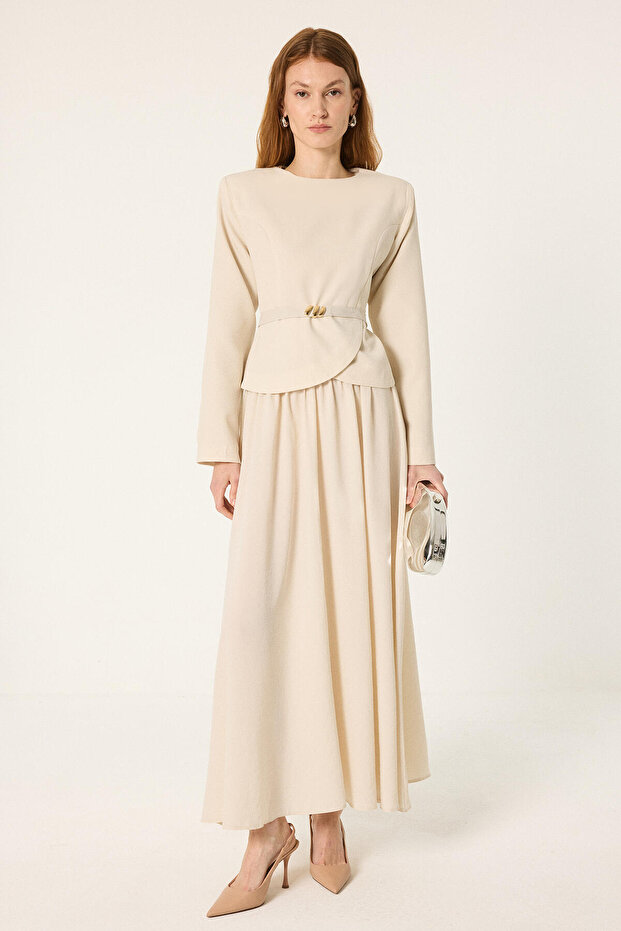 Belted Peplum Blouse Skirt Set